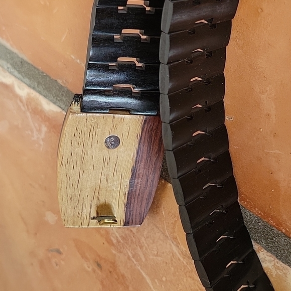 Solid wood belt with buckle geometric art inlayed wood designer belt rare item - Picture 6 of 9